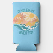 かわいいヴィンテージビーチウェーブスサンシャインブルーサーファー スリム缶クーラー (裏面)