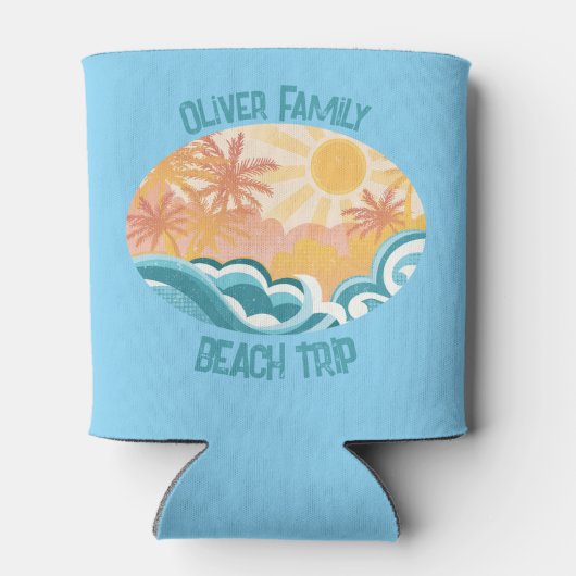 かわいいヴィンテージビーチウェーブスサンシャインブルーサーファー 缶クーラー (裏面)