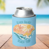 かわいいヴィンテージビーチウェーブスサンシャインブルーサーファー 缶クーラー