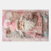 かわいいヴィンテージピンククリスマスサンタクローステーマミックス ラッピングペーパーシート (正面3)