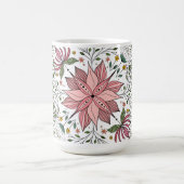 かわいいヴィンテージピンクフローラドードルタイルアート コーヒーマグカップ (中央)