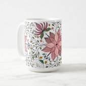 かわいいヴィンテージピンクフローラドードルタイルアート コーヒーマグカップ (正面左)