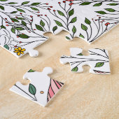 かわいいヴィンテージピンクフローラドードルタイルアート ジグソーパズル (側面)