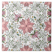かわいいヴィンテージピンクフローラドードルタイルアート タイル (正面)