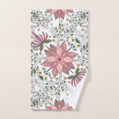 かわいいヴィンテージピンクフローラドードルタイルアート バスタオルセット (ハンドタオル)