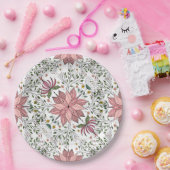 かわいいヴィンテージピンクフローラドードルタイルアート ペーパープレート (パーティー)