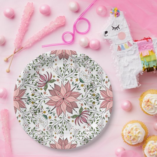かわいいヴィンテージピンクフローラドードルタイルアート ペーパープレート (パーティー)