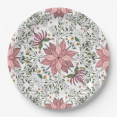 かわいいヴィンテージピンクフローラドードルタイルアート ペーパープレート (正面)