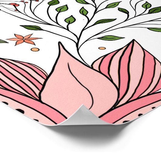 かわいいヴィンテージピンクフローラドードルタイルアート ポスター (角)