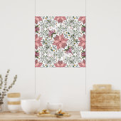 かわいいヴィンテージピンクフローラドードルタイルアート ポスター (キッチン)
