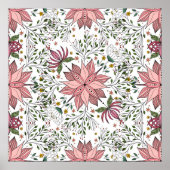 かわいいヴィンテージピンクフローラドードルタイルアート ポスター (正面)