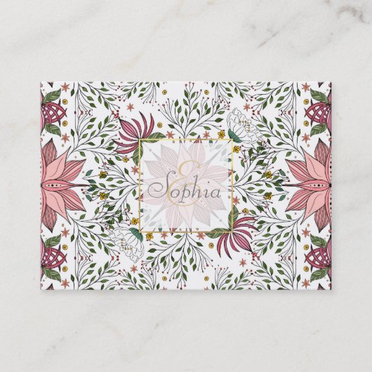 かわいいヴィンテージピンクフローラドードルタイルアート 名刺 (正面)