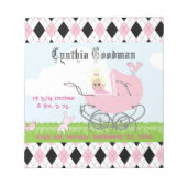 かわいいヴィンテージピンクベビーガールキャリッジ ノートパッド (正面)