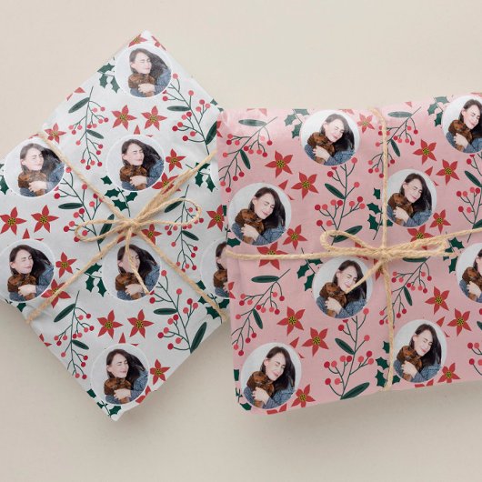 かわいいヴィンテージピンク写真クリスマス ラッピングペーパー