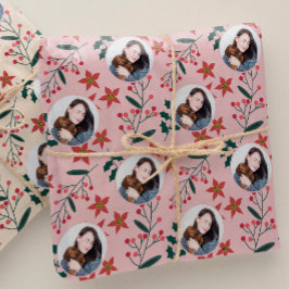 かわいいヴィンテージピンク写真クリスマス ラッピングペーパー