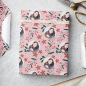 かわいいヴィンテージピンク写真クリスマス ラッピングペーパー