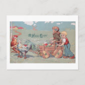 かわいいヴィンテージファームの子供たちイースター卵カート シーズンポストカード (正面)