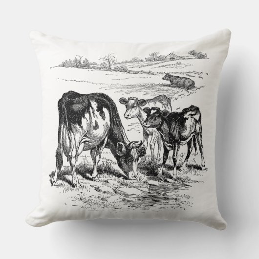 かわいいヴィンテージファームカントリー牛の装飾 クッション (正面)