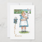 かわいいヴィンテージファームガールとイースターバニー シーズンカード (正面)