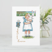 かわいいヴィンテージファームガールとイースターバニー シーズンカード (スタンド正面)