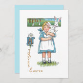 かわいいヴィンテージファームガールとイースターバニー シーズンカード (正面/裏面)