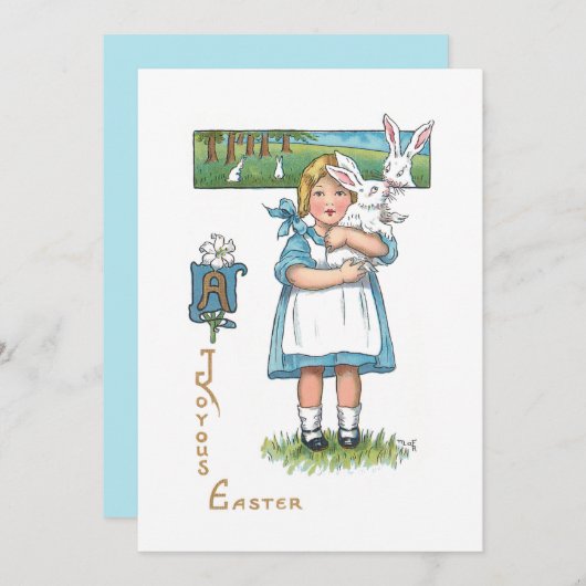 かわいいヴィンテージファームガールとイースターバニー シーズンカード (正面/裏面)
