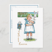 かわいいヴィンテージファームガールとイースターバニー ポストカード (正面/裏面)