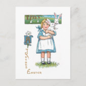 かわいいヴィンテージファームガールとイースターバニー ポストカード (正面)