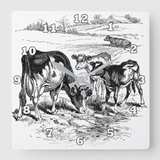 かわいいヴィンテージファームハウスフシキッチンカントリー スクエア壁時計 (正面)