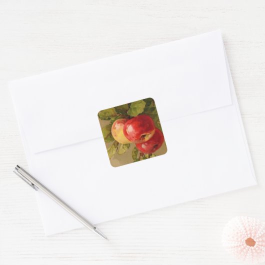 かわいいヴィンテージフルーツアップル愛好家スクエアステッカー スクエアシール (封筒)