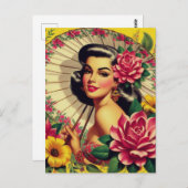 かわいいヴィンテージフローラガール ポストカード (正面/裏面)