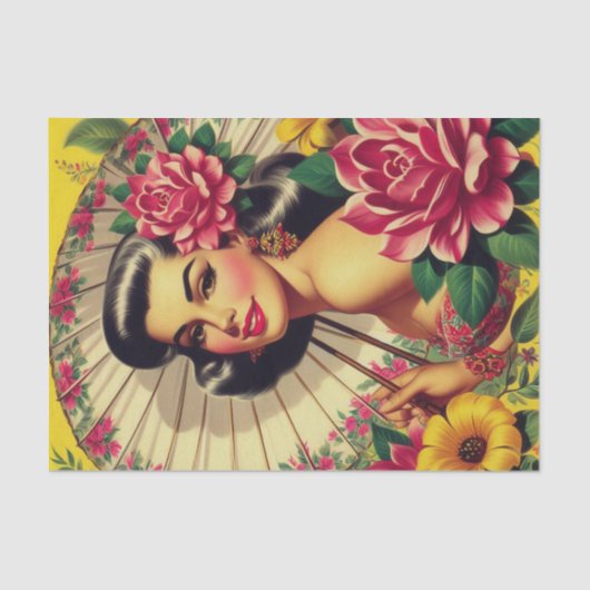 かわいいヴィンテージフローラガール 薄葉紙 (正面)