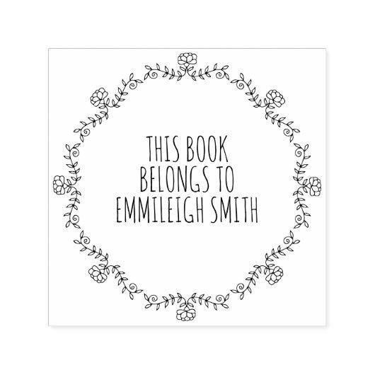 かわいいヴィンテージフローラフレームブック名札 セルフインキングスタンプ (デザイン)