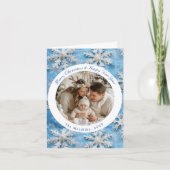 かわいいヴィンテージブルースノーフレークのクリスマスフォト シーズンカード (正面)