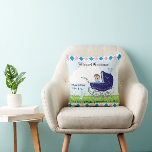 かわいいヴィンテージブルー男の赤ちゃんキャリッジ クッション (椅子)