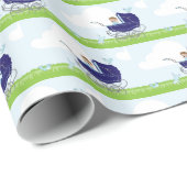 かわいいヴィンテージブルー男の赤ちゃんキャリッジ ラッピングペーパー (ロールコーナー)