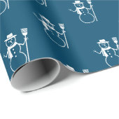 かわいいヴィンテージブルー雪だるまパターン ラッピングペーパー (ロールコーナー)