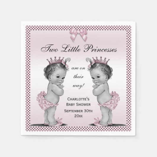 かわいいヴィンテージプリンセスツインズベビーシャワー スタンダードカクテルナプキン (正面)