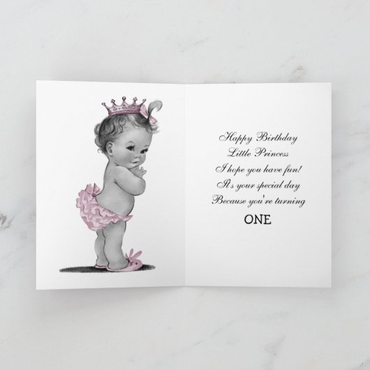 かわいいヴィンテージプリンセス1歳の誕生日 カード (内部)