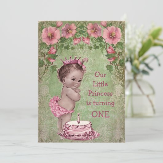 かわいいヴィンテージプリンセス1st誕生日パーティー 招待状 (スタンド正面)