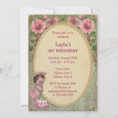 かわいいヴィンテージプリンセス1st誕生日パーティー 招待状 (裏面)