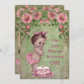 かわいいヴィンテージプリンセス1st誕生日パーティー 招待状 (正面/裏面)