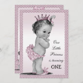 かわいいヴィンテージプリンセス1st誕生日パーティー 招待状 (正面/裏面)