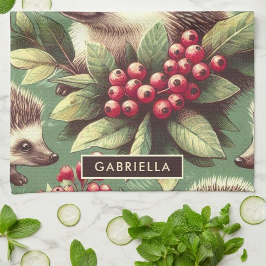 かわいいヴィンテージヘッジホッグパターン キッチンタオル (折り畳み)