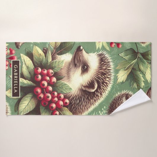 かわいいヴィンテージヘッジホッグパターン バスタオル (バスタオル)