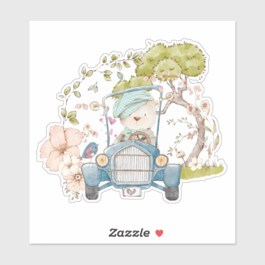 かわいいヴィンテージベアーボタニカル花模様男の赤ちゃん シール (シート)