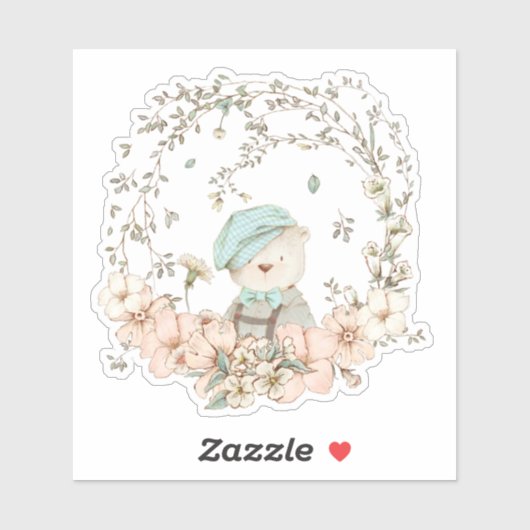 かわいいヴィンテージベアーボタニカル花模様男の赤ちゃん シール (シート)