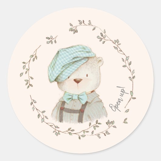 かわいいヴィンテージベア封筒用シールシール ラウンドシール (正面)