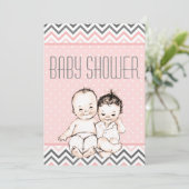 かわいいヴィンテージベビーの兄弟と妹のベビーシャワー 招待状 (スタンド正面)