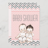かわいいヴィンテージベビーの兄弟と妹のベビーシャワー 招待状 (正面/裏面)